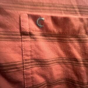 Criquet Striped Poly Blend Short Sleeve Polo Shirt (Men's Medium) Pink/Red‎ Pima